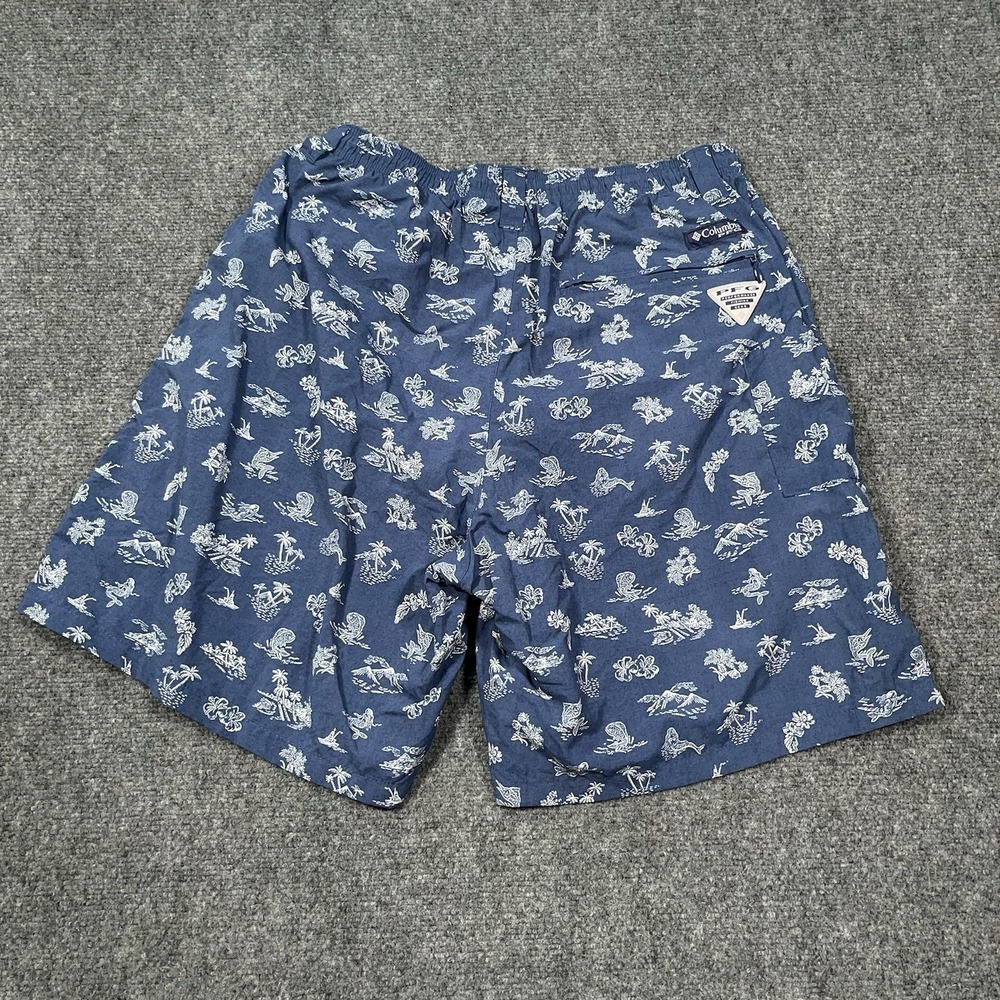 Columbia Swim Shorts Men M Omni Shade PFG Fish AOP Print Mesh Trunk Lined Pocket